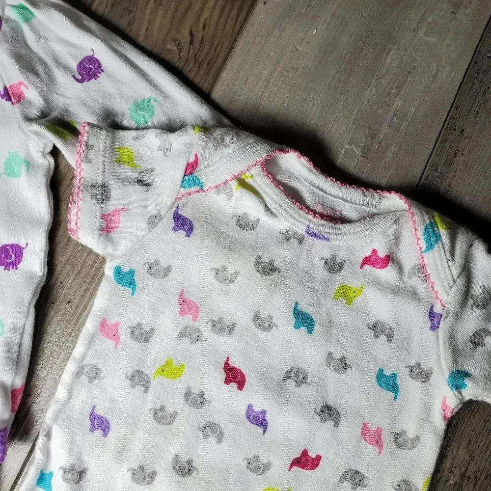 Baby Girl Elephant Onesie Bundle Size 3 Months NWOT Purple White Cotton